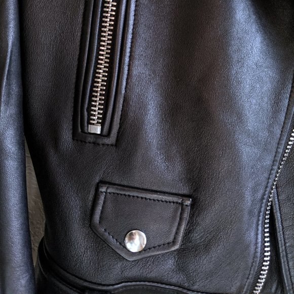 Acne Mock Black Leather Biker Jacket - Picture 5 of 8